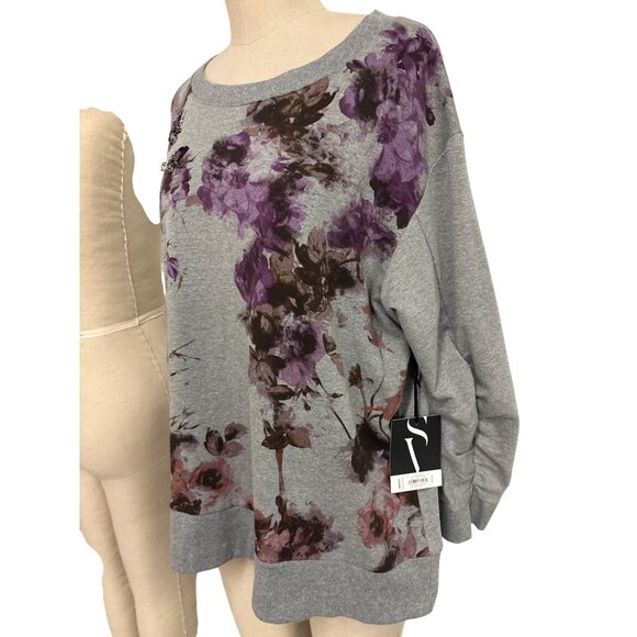 Simply Vera Vera Wang XL Floral Gray Sweatshirt With Embellishments - Picture 6 of 15